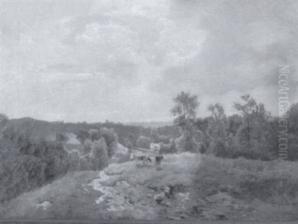 Panoramic Landscape With Cattle Oil Painting by Edmund Darch Lewis