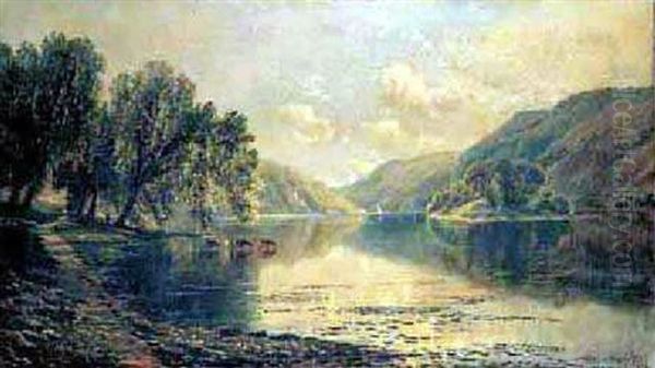 Lake Scene Oil Painting by Edmund Darch Lewis