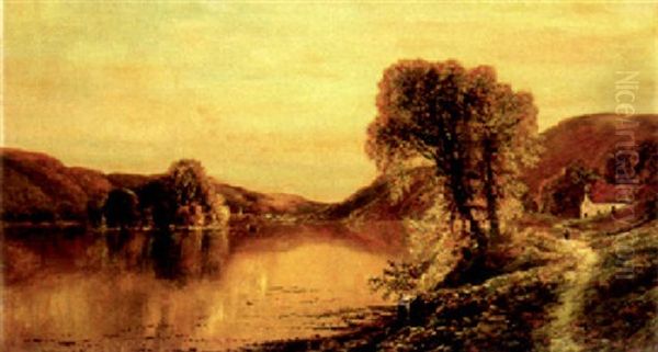 View Of A Lake And Mountains Oil Painting by Edmund Darch Lewis