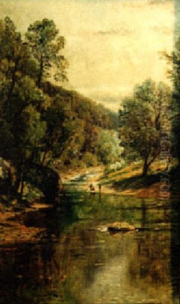 Fishing In A Stream Oil Painting by Edmund Darch Lewis