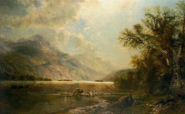 People At Lake's Edge Oil Painting by Edmund Darch Lewis