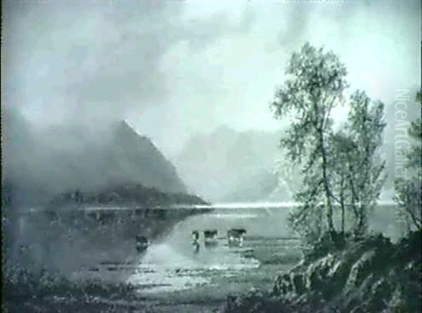 Cattle By The Lake Oil Painting by Edmund Darch Lewis