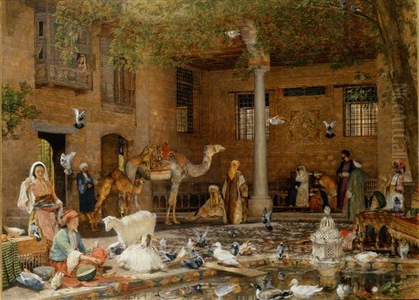 The Hosh (courtyard) Of The House Of The Coptic Patriarch, Cairo Oil Painting by John Frederick Lewis