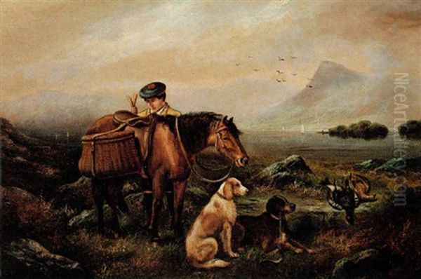 Scottish Hunter With His Retrievers Oil Painting by Lennard Lewis