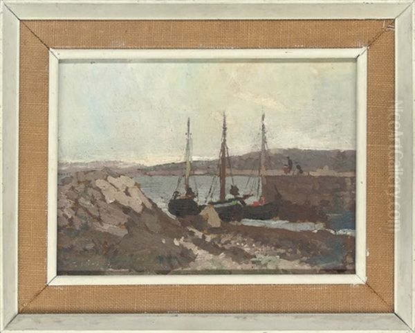 Boats Moored In The Harbour, Connemara (+ Townscape; Verso) by Morland Lewis