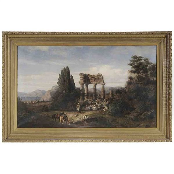 Algerian Soldiers Resting Next To Roman Ruins Oil Painting by Henry Lewis