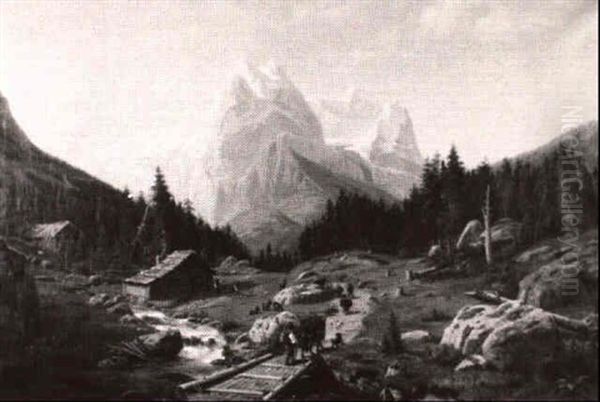 Alpine Scene With Figures And Animals Oil Painting by Henry Lewis