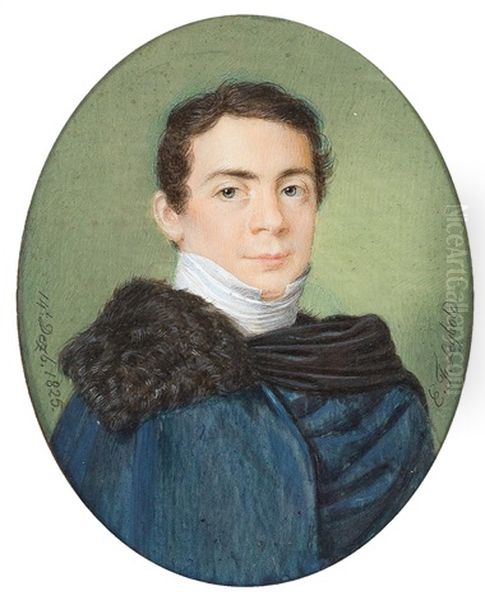 A Portrait Of A Gentleman With A Fur-trimmed Cape Oil Painting by Eduard Friedrich Leybold