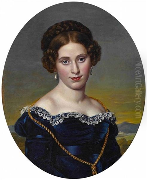 Bildnis Einer Dame Im Blauen Samtkleid by Eduard Friedrich Leybold