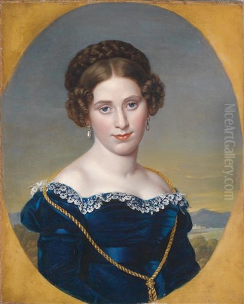 Bildnis Einer Dame Vor Landschaftshintergrund by Eduard Friedrich Leybold