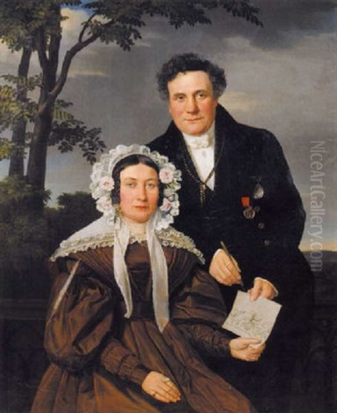 Portrait Einer Dame Und Eines Herrn In Landschaft Oil Painting by Eduard Friedrich Leybold