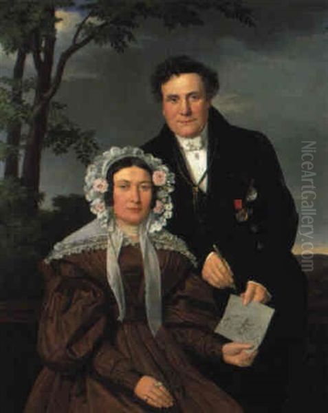 Herr & Frau Johann Fritz In Landschaft Oil Painting by Eduard Friedrich Leybold