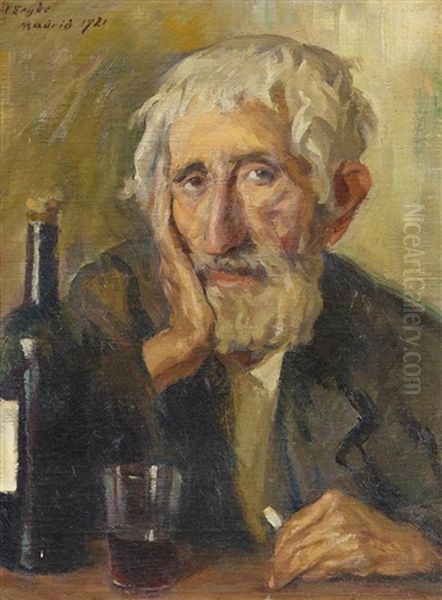 Alter Spanier Beim Wein Oil Painting by Kurt Leyde