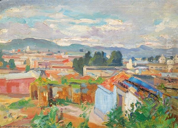 Panoramic View Of Quetzaltenango In Guatemala Oil Painting by Kurt Leyde