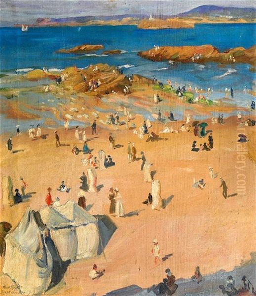 Strandpartie Bei Santander Oil Painting by Kurt Leyde