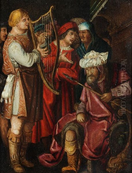 David Spielt Vor Konig Saul Auf Der Harfe Oil Painting by Lucas Van Leyden