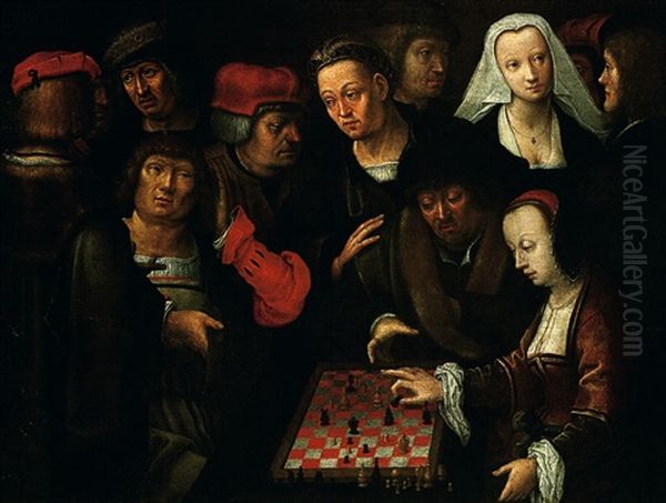 Les Joueurs D'echec Oil Painting by Lucas Van Leyden