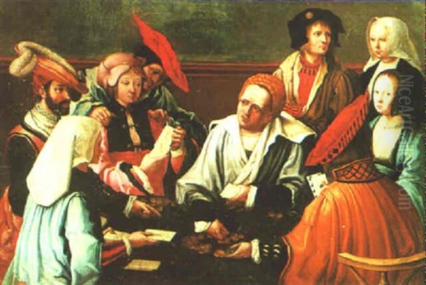 Cardplayers At A Table Oil Painting by Lucas Van Leyden