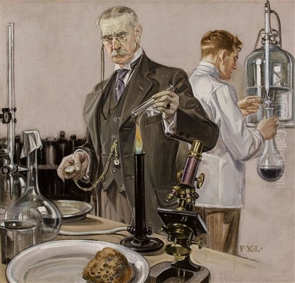 Timing An Experiment, Howard Watch Ad Illustration Oil Painting by Frank Xavier Leyendecker