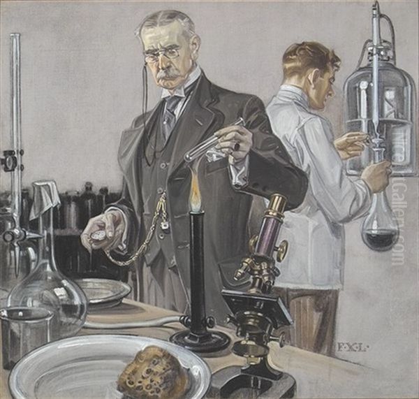 Scientist Heating Test Tube (illus. For Howard Watch) Oil Painting by Frank Xavier Leyendecker