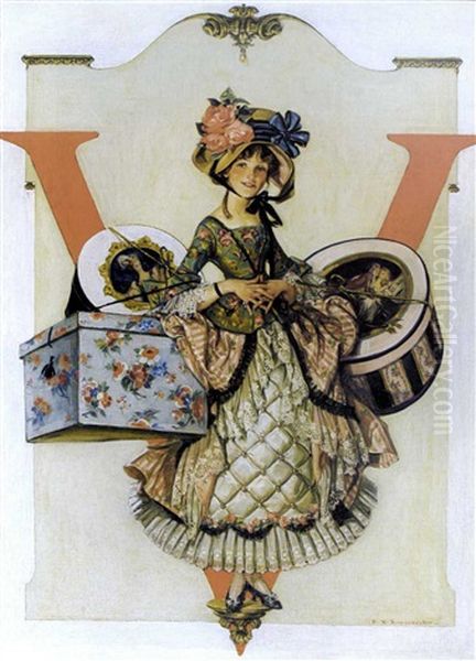 Woman With Hat Boxes Oil Painting by Frank Xavier Leyendecker