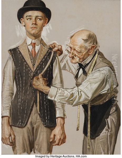 Fitted For A Suit, The Saturday Evening Post Cover Study Oil Painting by Joseph Christian Leyendecker