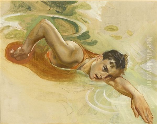 Study Of A Swimmer Oil Painting by Joseph Christian Leyendecker