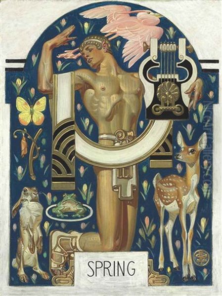 Spring--apollo And Animals Oil Painting by Joseph Christian Leyendecker