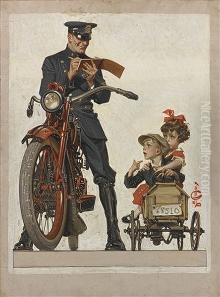 Traffic Stop Oil Painting by Joseph Christian Leyendecker