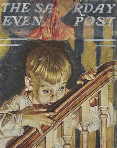 Study For 'christmas Peek Oil Painting by Joseph Christian Leyendecker