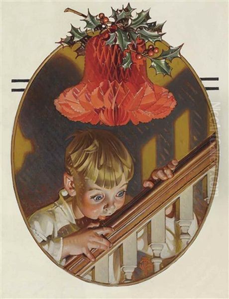 Christmas Peek Oil Painting by Joseph Christian Leyendecker