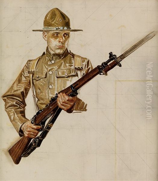 Study For World War I Soldier Oil Painting by Joseph Christian Leyendecker