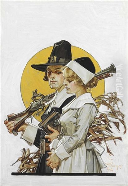 Giving Thanks (thanksgiving Couple) Oil Painting by Joseph Christian Leyendecker