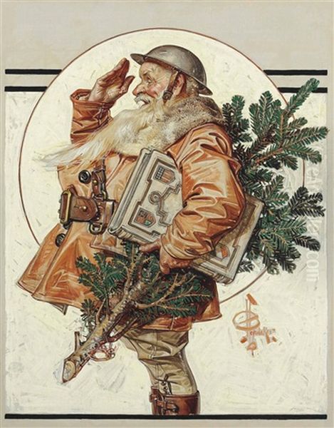 World War I Santa Oil Painting by Joseph Christian Leyendecker