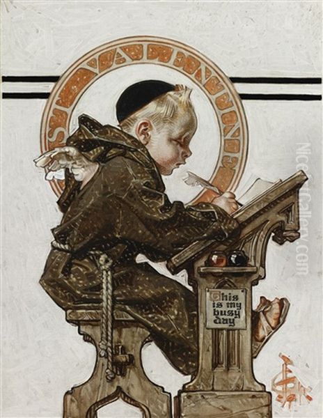 This Is My Busy Day! (valentine's Day Cherub) Oil Painting by Joseph Christian Leyendecker