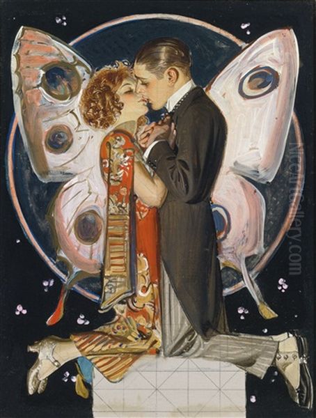 Study For Butterfly Couple Oil Painting by Joseph Christian Leyendecker