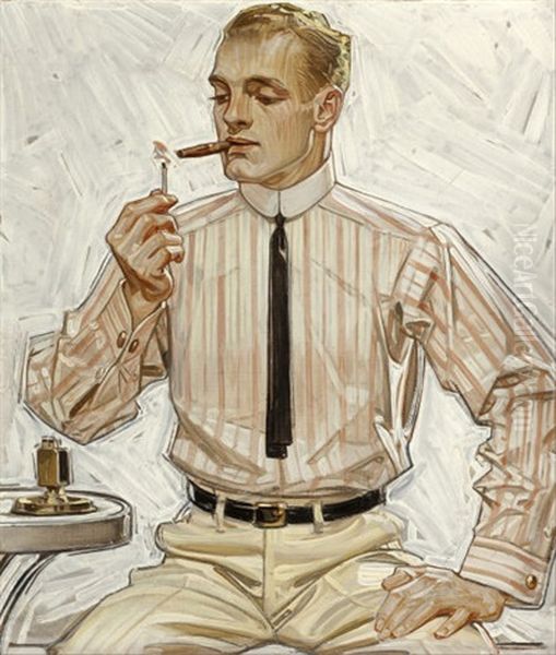 Man With Narrow Tie, Cluett Shirts Arrow Collar Advertisement Oil Painting by Joseph Christian Leyendecker