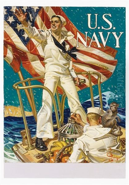 Hailing You For The U.s. Navy Oil Painting by Joseph Christian Leyendecker