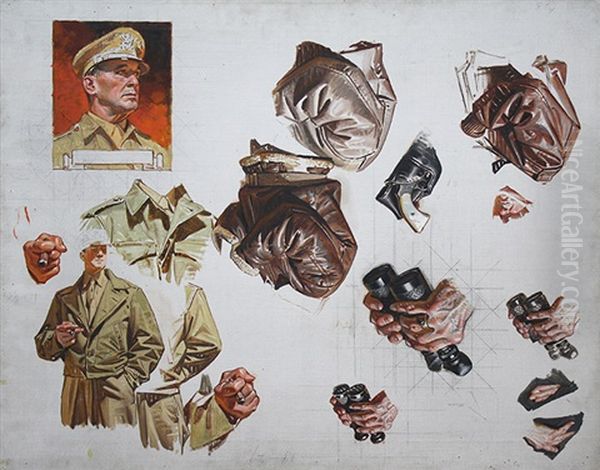 Studies Of Generals Macarthur And Patton (illus. For Timkin Roller Bearings) Oil Painting by Joseph Christian Leyendecker