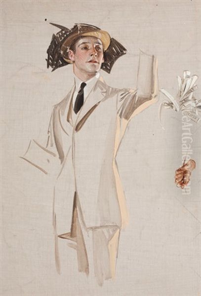 Study Of A Man Hailing A Taxi Oil Painting by Joseph Christian Leyendecker