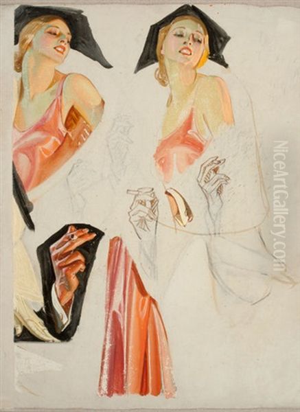 Study Of A Woman With Cigarette Oil Painting by Joseph Christian Leyendecker