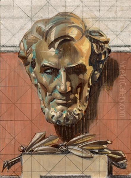 Sculpted Head Of Abraham Lincoln, The Saturday Evening Post Cover Study Oil Painting by Joseph Christian Leyendecker