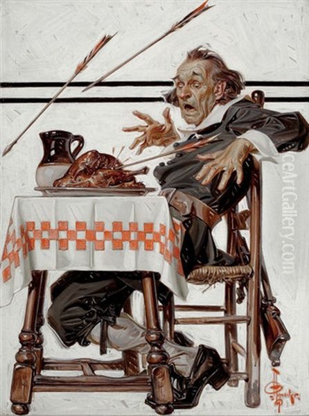 Startled Pilgrim, The Saturday Evening Post Cover Oil Painting by Joseph Christian Leyendecker