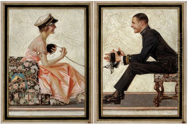 Lovebirds, The House Of Kuppenheimer Style Book Advertising, Fall/winter (diptych) Oil Painting by Joseph Christian Leyendecker