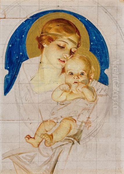 Madonna And Child (preliminary Study For Saturday Evening Post Christmas Cover, December 24, 1927) Oil Painting by Joseph Christian Leyendecker