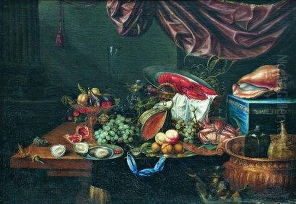 Nature Morte De Fruits Et De Crustaces Oil Painting by Andries, Andrea Benedetti