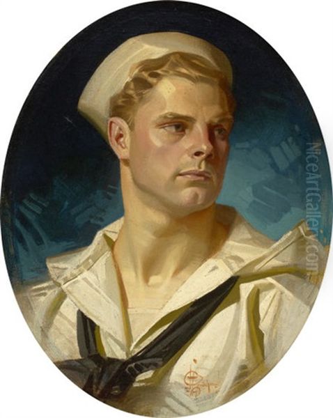 Charles Beach, Wwi American Sailor Oil Painting by Joseph Christian Leyendecker