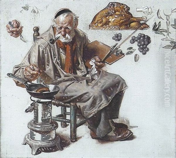 Starving Artist Painting Feast (illus. For American Weekly) Oil Painting by Joseph Christian Leyendecker