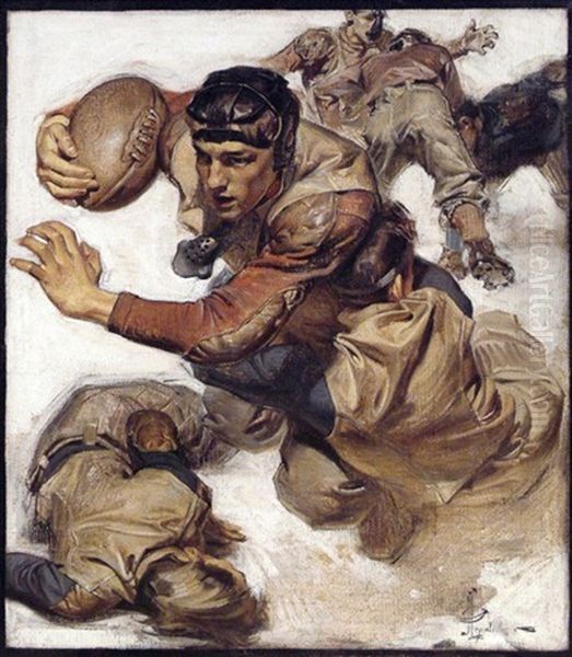 Football Players Oil Painting by Joseph Christian Leyendecker