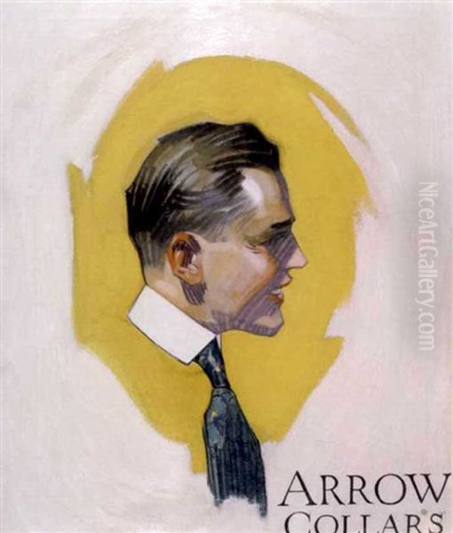 Advertisement: A Portrait Of A Man Wearing A Green Necktie Oil Painting by Joseph Christian Leyendecker